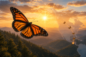 Monarch butterfly navigating using the sun during migration across North America