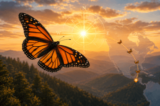 Monarch butterfly navigating using the sun during migration across North America